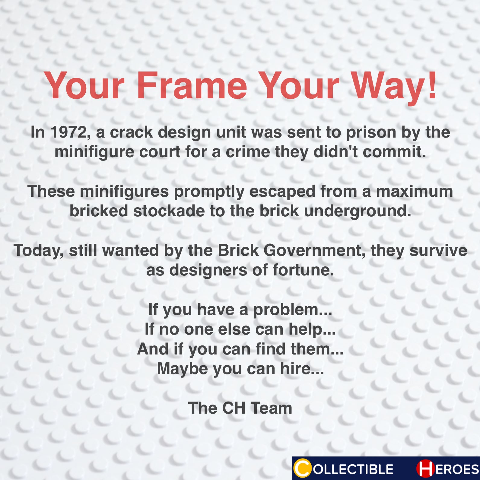 Bespoke Lego minifigure display frame