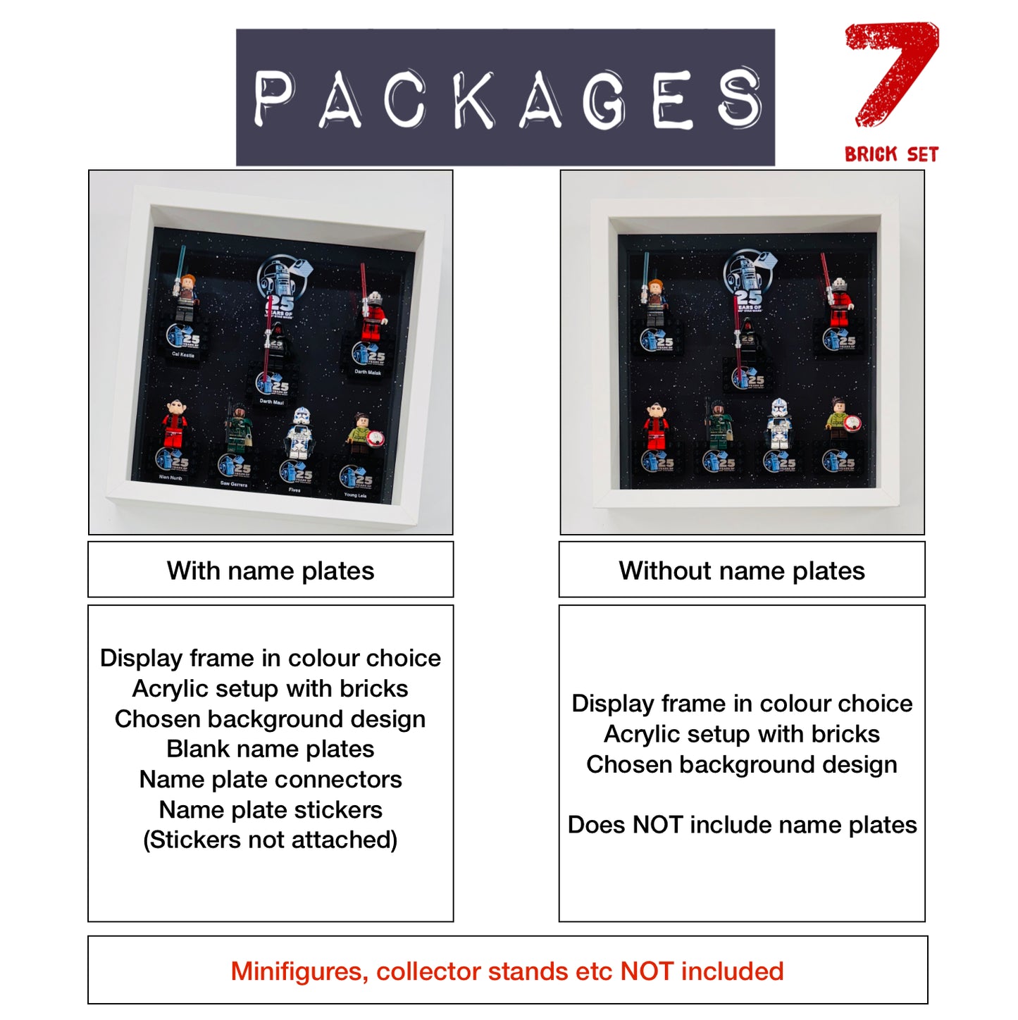 Display case Frame For Lego 25th Anniversary Star Wars Minifigures 27CM 6 fig
